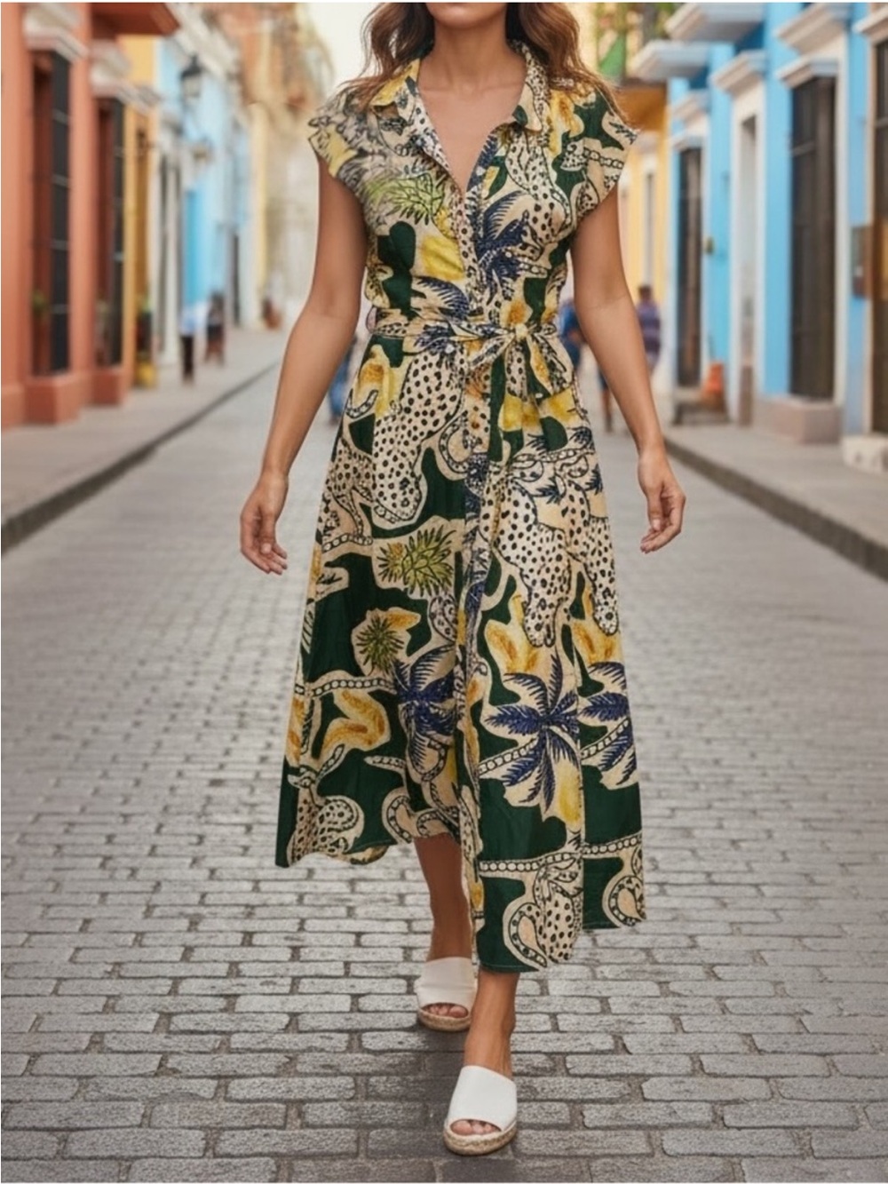 NWT Tropical Print Midi Shirt Dress XL